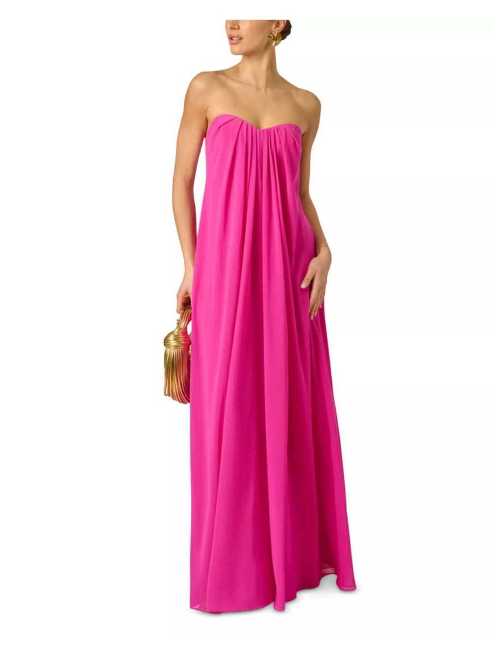 Adrianna Papell Chiffon Long Gown Strapless Hot Pink Flame sz 16 NWT Formal Prom